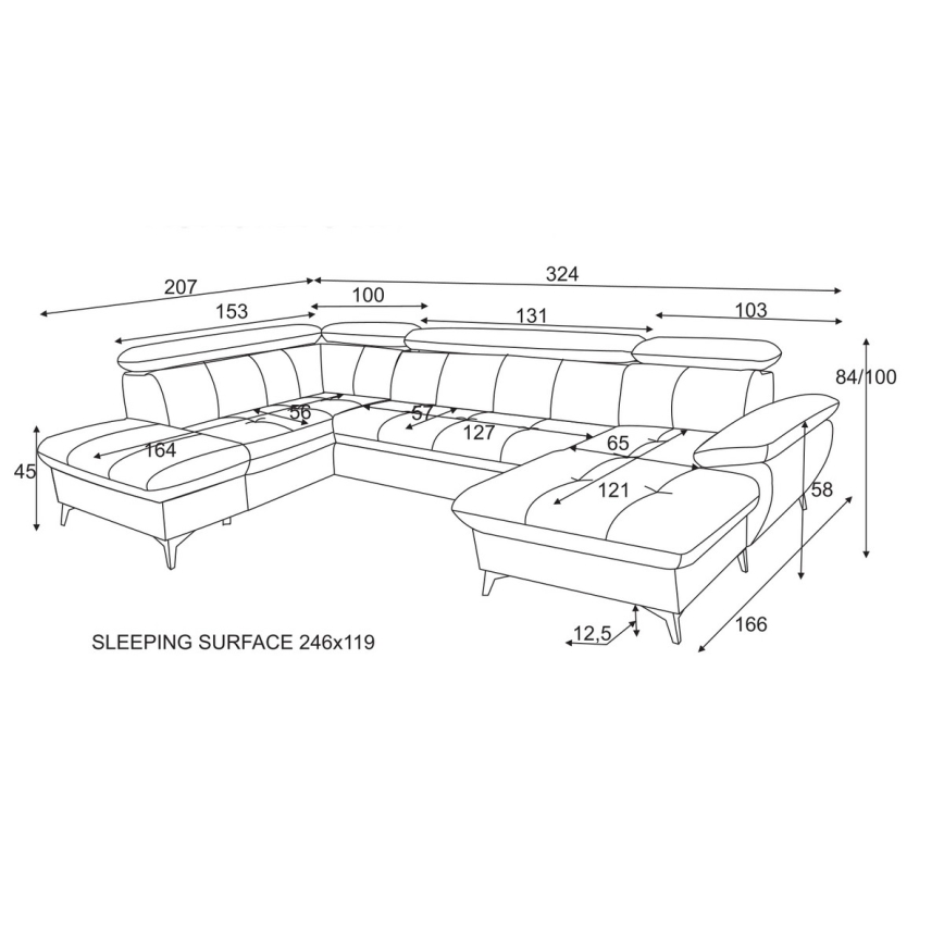 Разтегателен ъглов диван с ракла във форма на U CATANIA ляв бежов