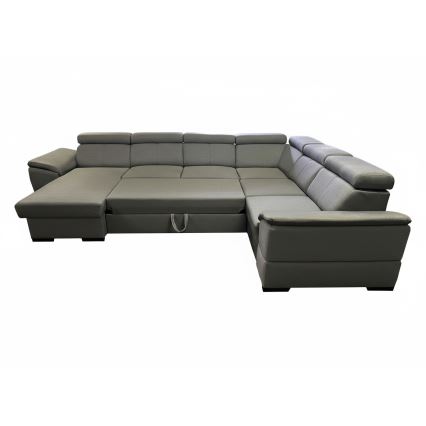 Разтегателен U-образен диван с универсален ъгъл и място за съхранение GRANADA тъмносив