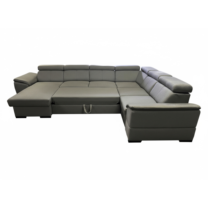 Разтегателен U-образен диван с универсален ъгъл и място за съхранение GRANADA тъмносив