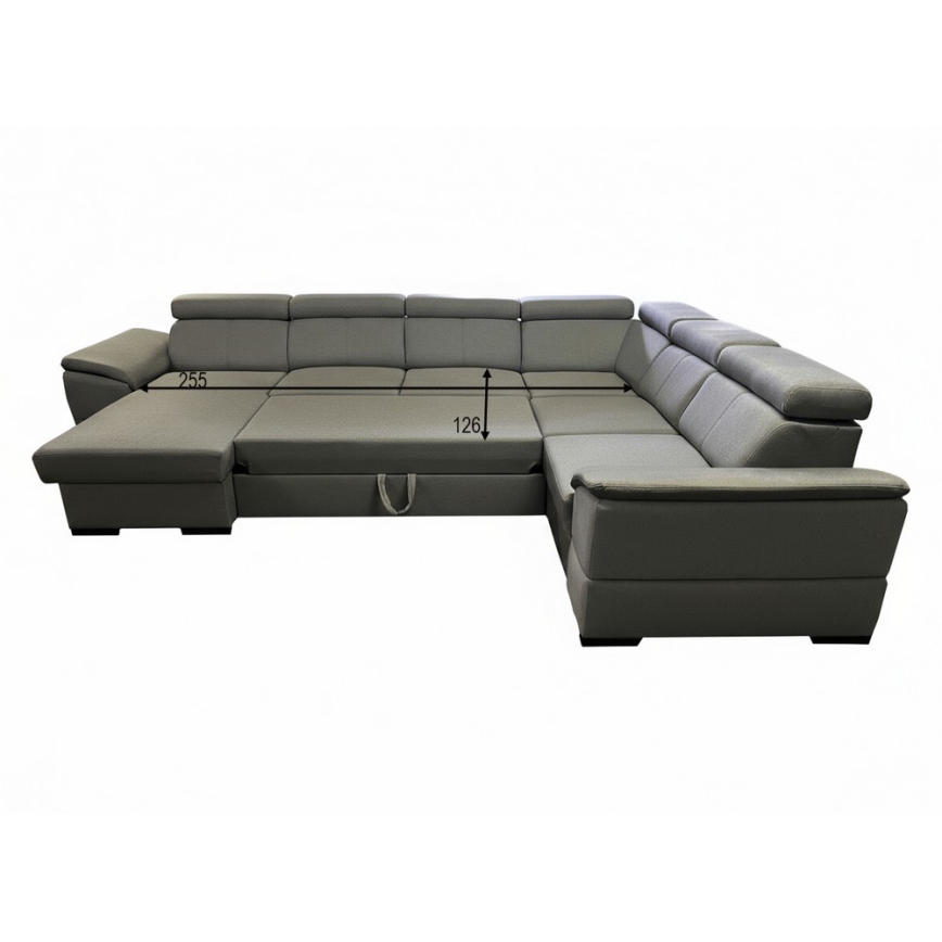 Разтегателен U-образен диван с универсален ъгъл и място за съхранение GRANADA тъмносив