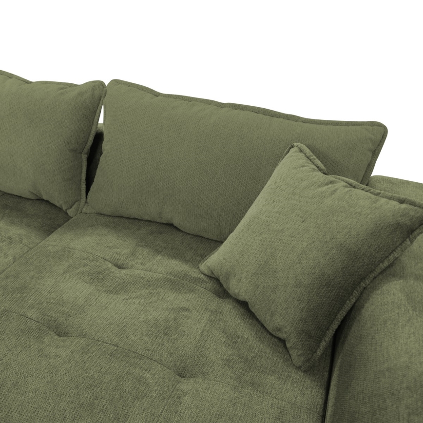 Разтегателен ъглов диван LAGOA, L-образен, с място за съхранение, десен, зелен