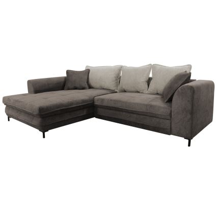 Разтегателен ъглов диван LAGOA с ракла, L-образен, ляв, таупе/сив