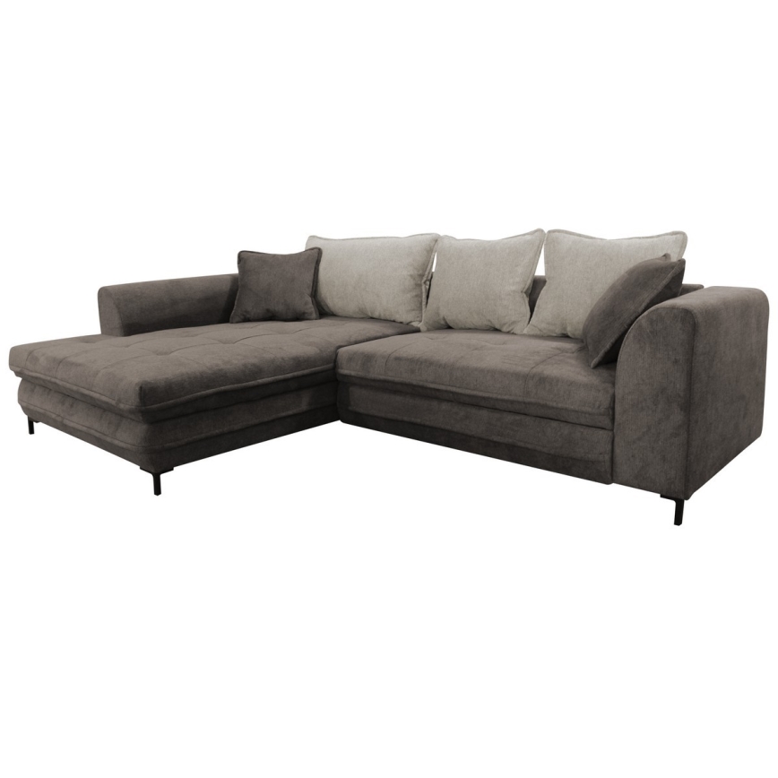 Разтегателен ъглов диван LAGOA с ракла, L-образен, ляв, таупе/сив