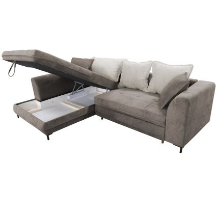 Разтегателен ъглов диван LAGOA с ракла, L-образен, ляв, таупе/сив