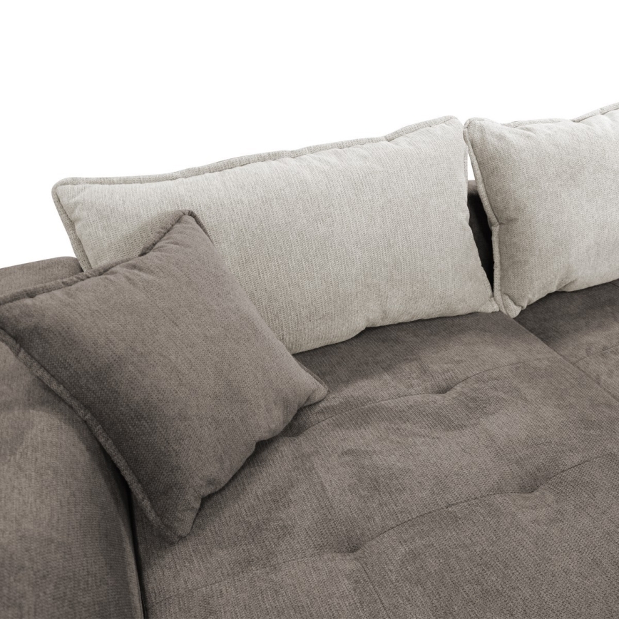 Разтегателен ъглов диван LAGOA с ракла, L-образен, ляв, таупе/сив