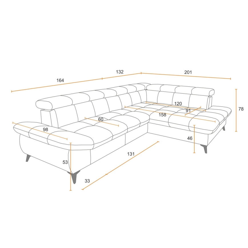 Разтегателен ъглов диван в L форма MARANO, десен, черен