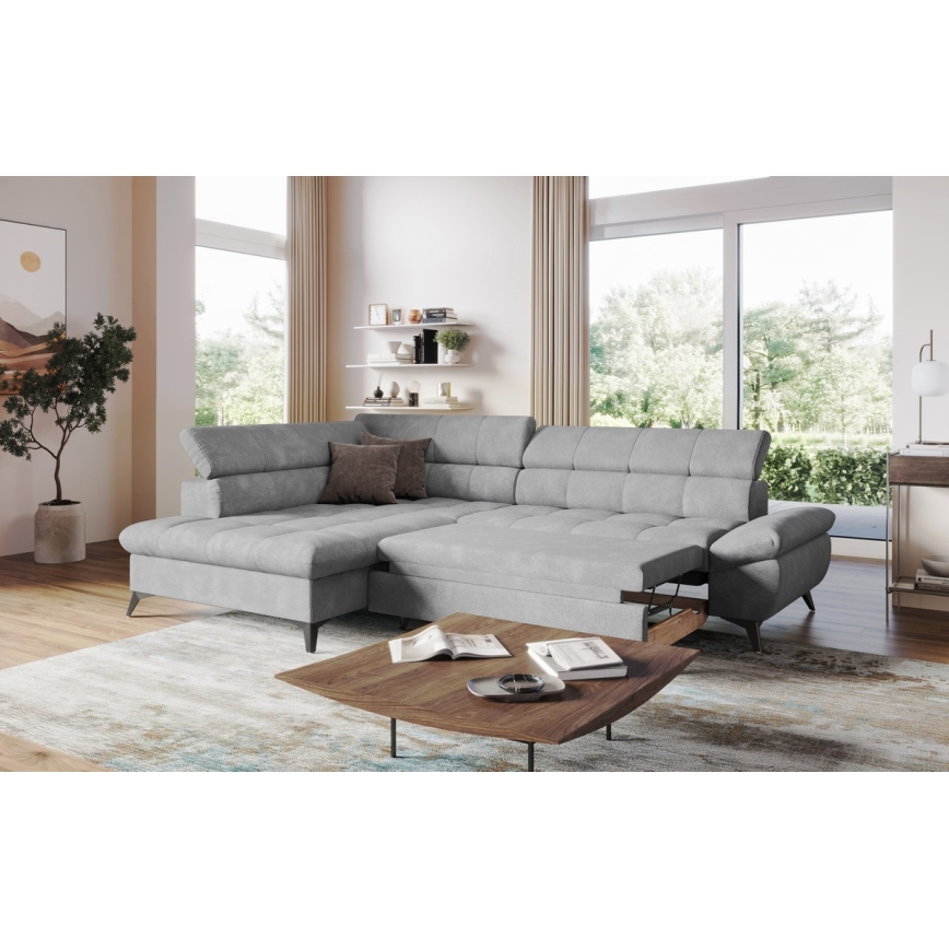 Разтегателен ъглов диван MARANO в лява конфигурация, сив