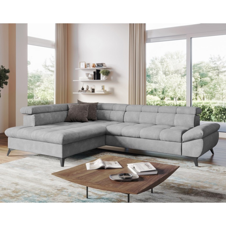 Разтегателен ъглов диван MARANO в лява конфигурация, сив