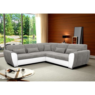 Разтегателен ъглов диван с място за съхранение, L-образен VISEU, ляв, сив/бял
