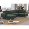 Разтегателен ъглов диван с ракла във формата на U CATANIA, десен, зелен