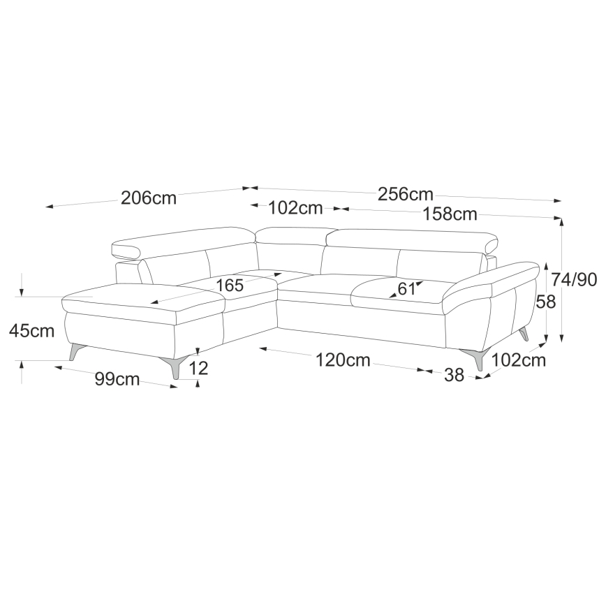 Разтегателен ъглов диван SALERNO в лява конфигурация, жълт