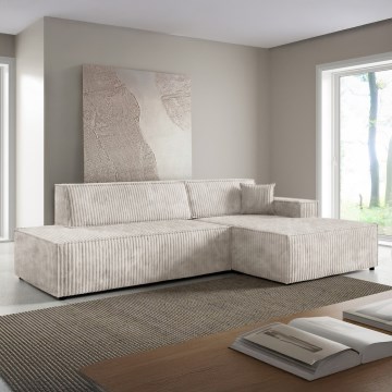 Разтегателен ъглов диван TERAMO с ракла, L-образен, дясна конфигурация, бежов