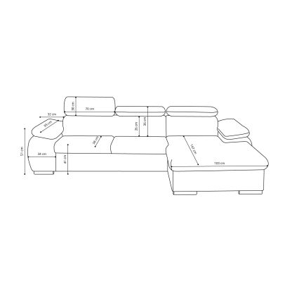 Разтегателен ъглов диван тип L с място за съхранение PADUA сив десен