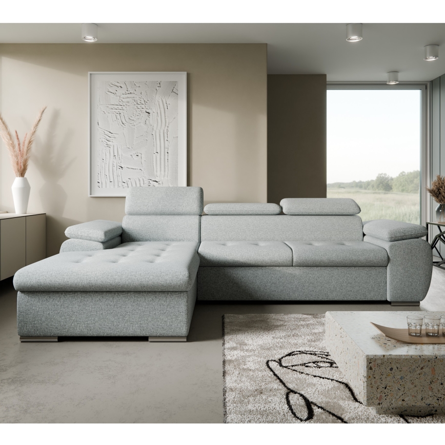 Разтегателен ъглов диван тип L с място за съхранение PADUA, сив, ляв