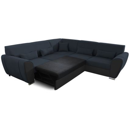 Разтегателен ъглов диван с място за съхранение тип L VISEU, дясна конфигурация, антрацит/черен