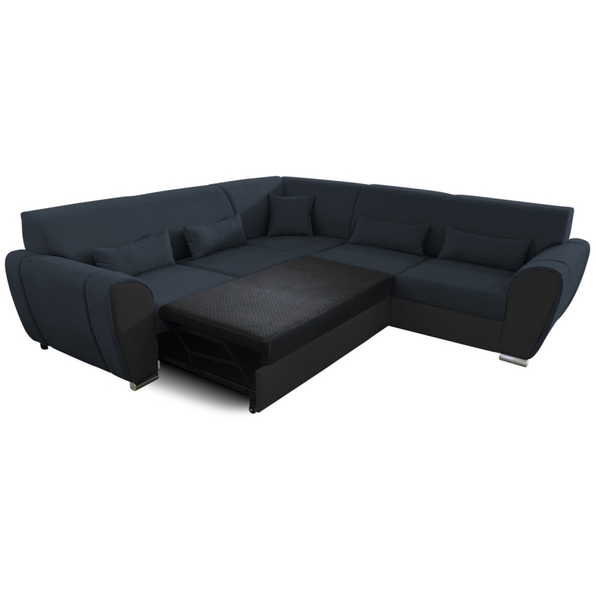 Разтегателен ъглов диван с място за съхранение тип L VISEU, дясна конфигурация, антрацит/черен