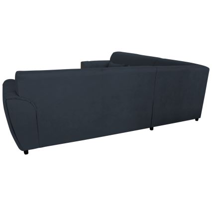 Разтегателен ъглов диван с място за съхранение тип L VISEU, дясна конфигурация, антрацит/черен