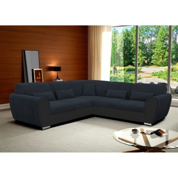 Разтегателен ъглов диван VISEU, L-образен, дясна конфигурация, с ракла за съхранение, антрацит/черен