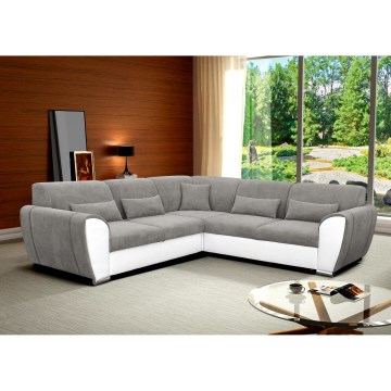 Разтегателен ъглов диван VISEU в L форма с ракла, с десен ъгъл, сив/бял