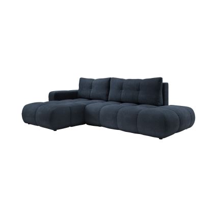 Разтегаем ъглов тапициран диван с място за съхранение, L-образен, ALMADA, ляв, син