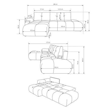 Разтегателна ъглова тапицирана холна гарнитура ALMADA, L-образна, с ракла, дясна, бежова