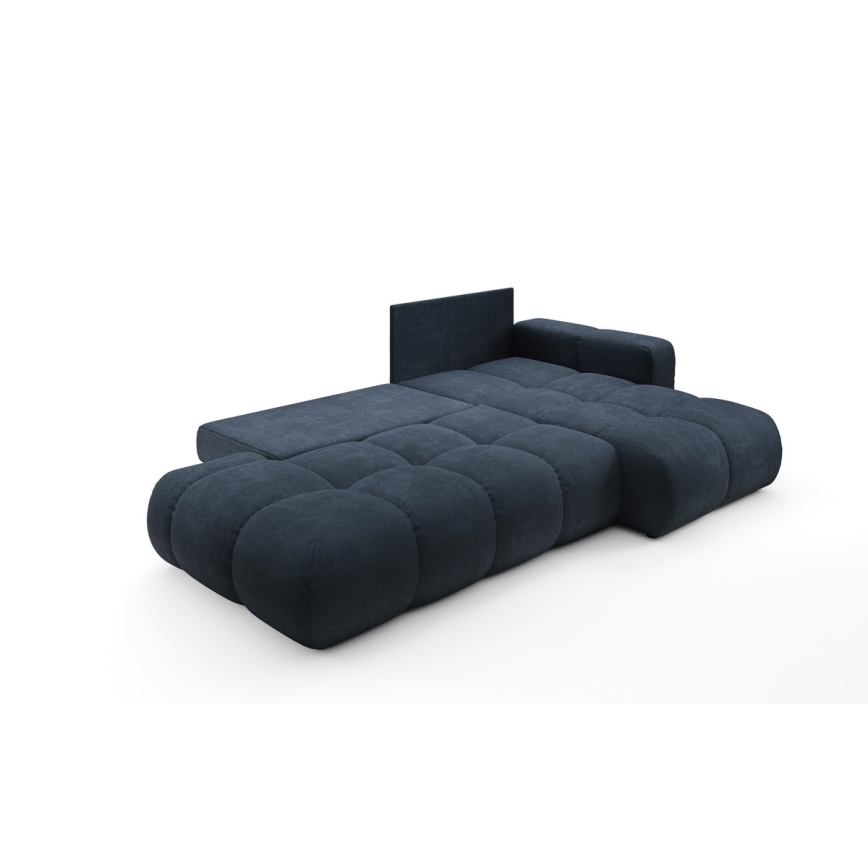 Разтегателен десен ъглов тапициран диван с място за съхранение, L-образен ALMADA, син