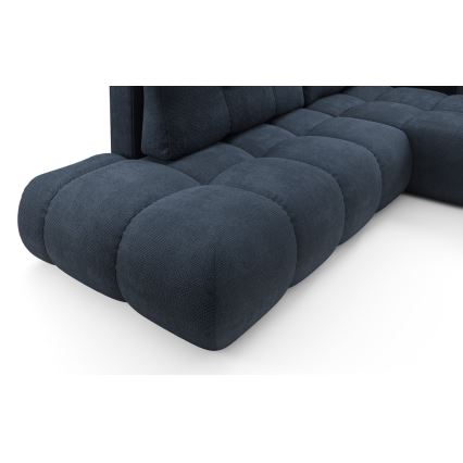 Разтегателен десен ъглов тапициран диван с място за съхранение, L-образен ALMADA, син