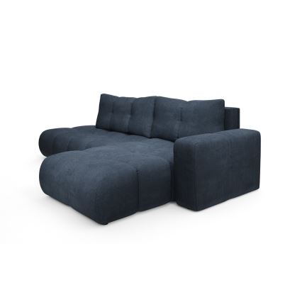 Разтегателен десен ъглов тапициран диван с място за съхранение, L-образен ALMADA, син