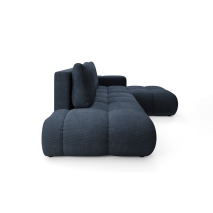 Разтегателен десен ъглов тапициран диван с място за съхранение, L-образен ALMADA, син