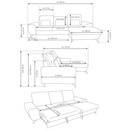 Разтегателен ъглов тапициран диван с ракла L-образен ALTA, десен, жълт