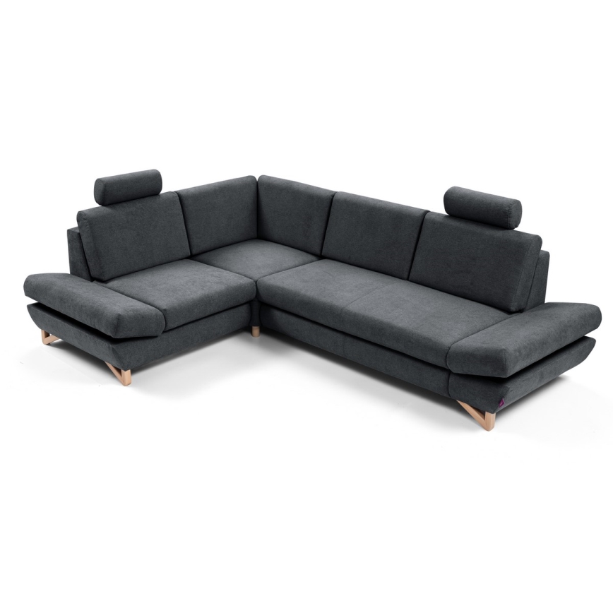 Разтегателен ъглов тапициран диван с ракла в L AVESTA, ляв, антрацит