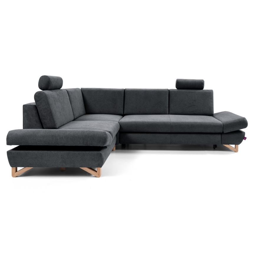 Разтегателен ъглов тапициран диван с ракла в L AVESTA, ляв, антрацит