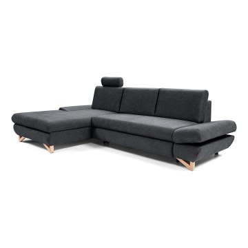 Разтегателен ъглов тапициран диван AVESTA, L-образен, с място за съхранение, ляв, антрацит
