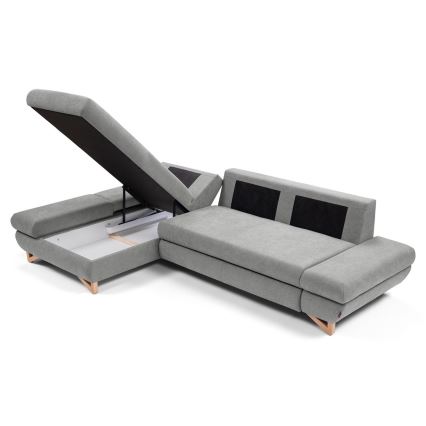 Разтегателен ъглов тапициран холов комплект AVESTA в L с ракла, лява конфигурация, сив