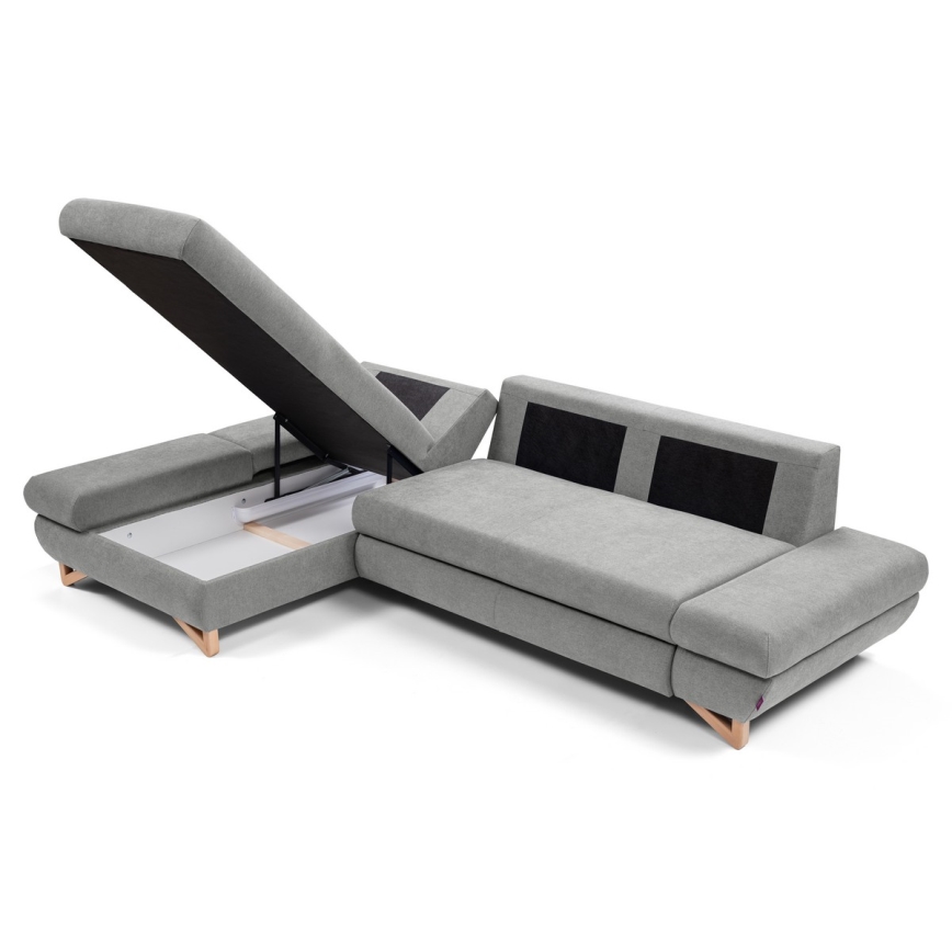 Разтегателен ъглов тапициран холов комплект AVESTA в L с ракла, лява конфигурация, сив