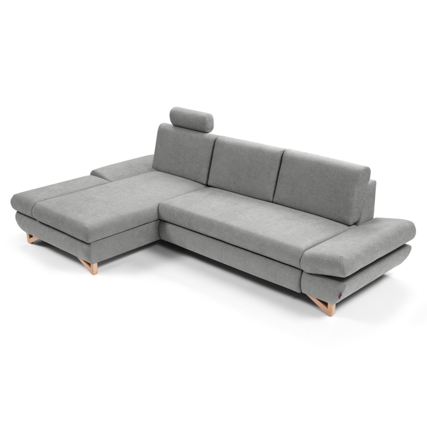 Разтегателен ъглов тапициран холов комплект AVESTA в L с ракла, лява конфигурация, сив