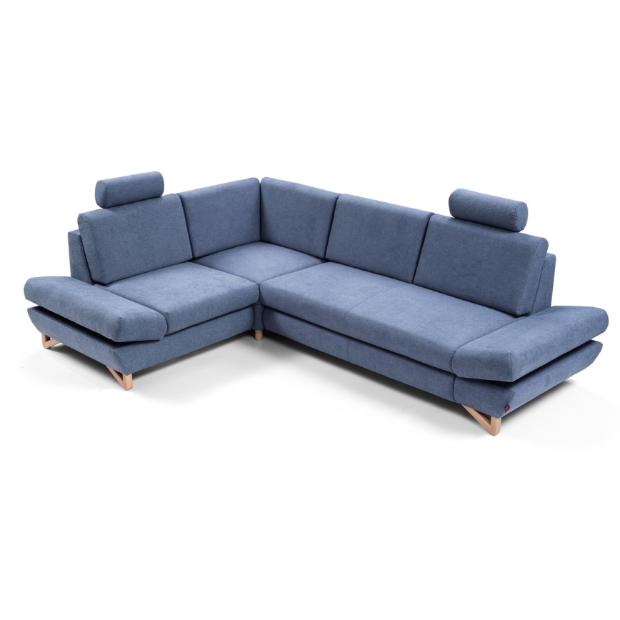 Разтегателен ъглов тапициран диван с място за съхранение в L форма AVESTA, ляв, син