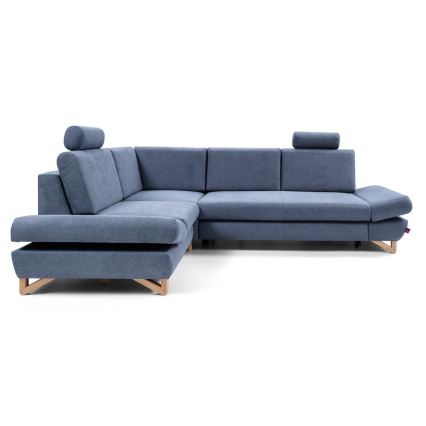 Разтегателен ъглов тапициран диван с място за съхранение в L форма AVESTA, ляв, син