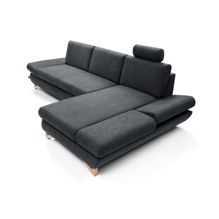 Разтегателен тапициран ъглов диван AVESTA, L-образен, с място за съхранение, десен, антрацит