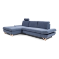 Разтегателен ъглов тапициран диван AVESTA в L форма със ракла за съхранение, ляв, син