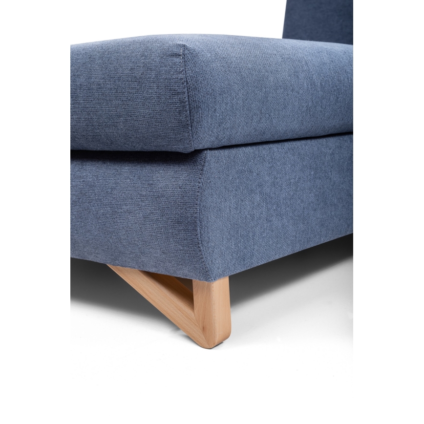 Разтегателен ъглов тапициран диван AVESTA в L форма със ракла за съхранение, ляв, син