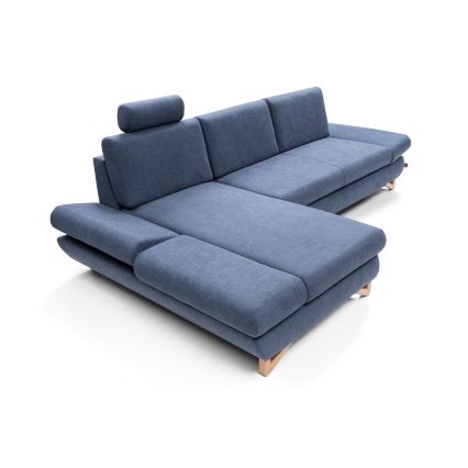 Разтегателен ъглов тапициран диван AVESTA в L форма със ракла за съхранение, ляв, син