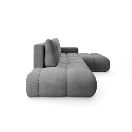 Разтегателен L-образен ъглов тапициран диван ALMADA с място за съхранение, десен ъгъл, сив