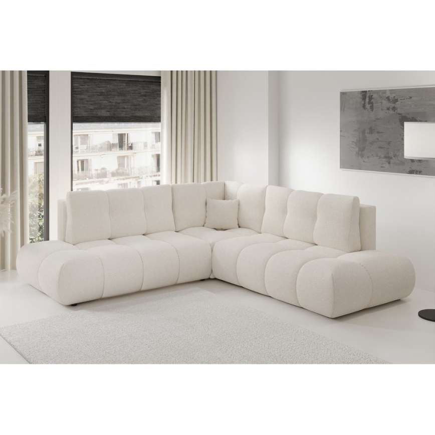 Разтегателен ъглов тапициран диван с място за съхранение, L-образен, ALMADA, дясна, бежов