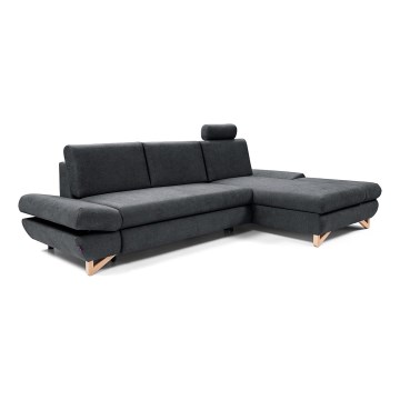 Разтегателен ъглов тапициран диван с място за съхранение в L AVESTA, десен, антрацит