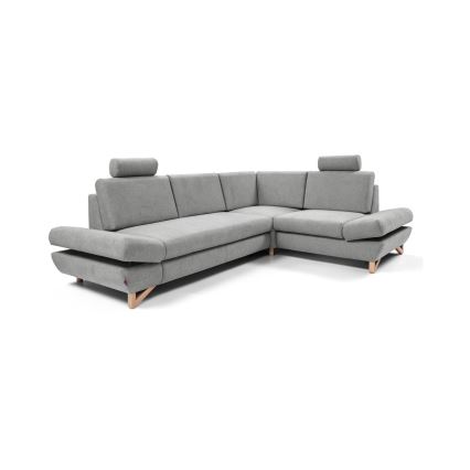 Разтегателна ъглова тапицирана холна гарнитура с ракла, тип L AVESTA, дясна, сива