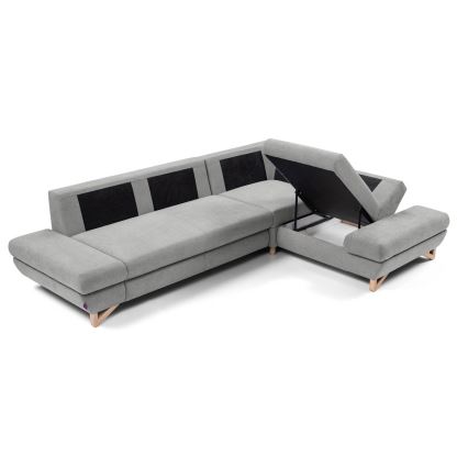 Разтегателна ъглова тапицирана холна гарнитура с ракла, тип L AVESTA, дясна, сива