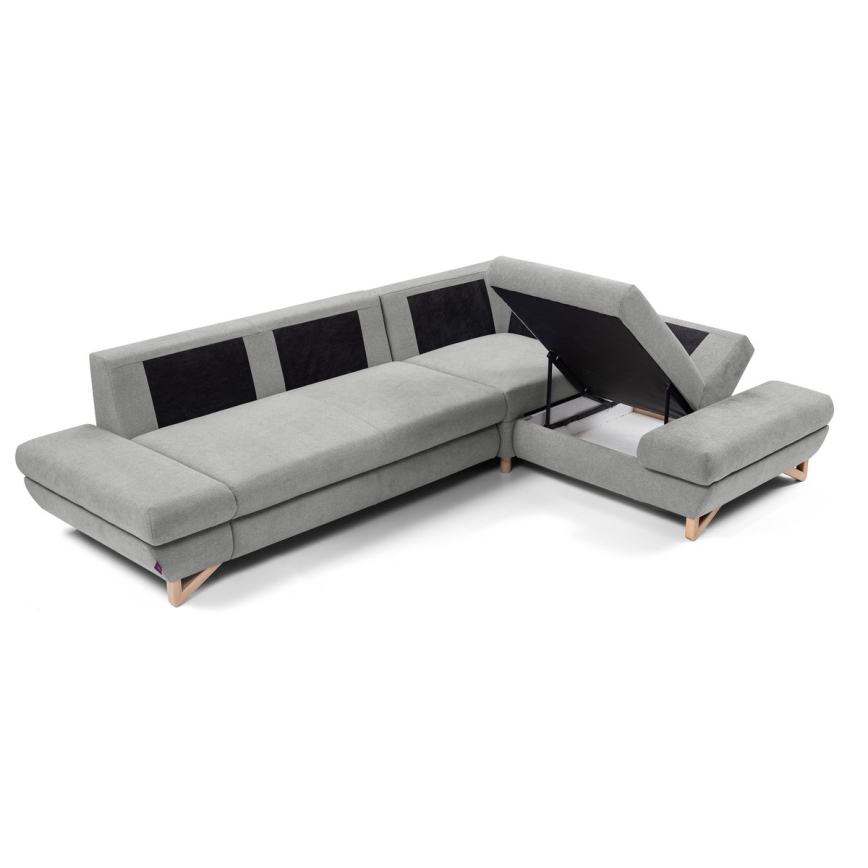 Разтегателна ъглова тапицирана холна гарнитура с ракла, тип L AVESTA, дясна, сива