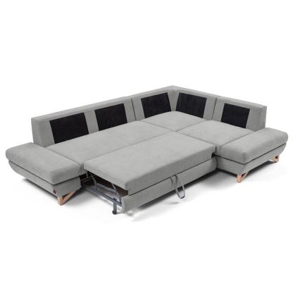 Разтегателна ъглова тапицирана холна гарнитура с ракла, тип L AVESTA, дясна, сива