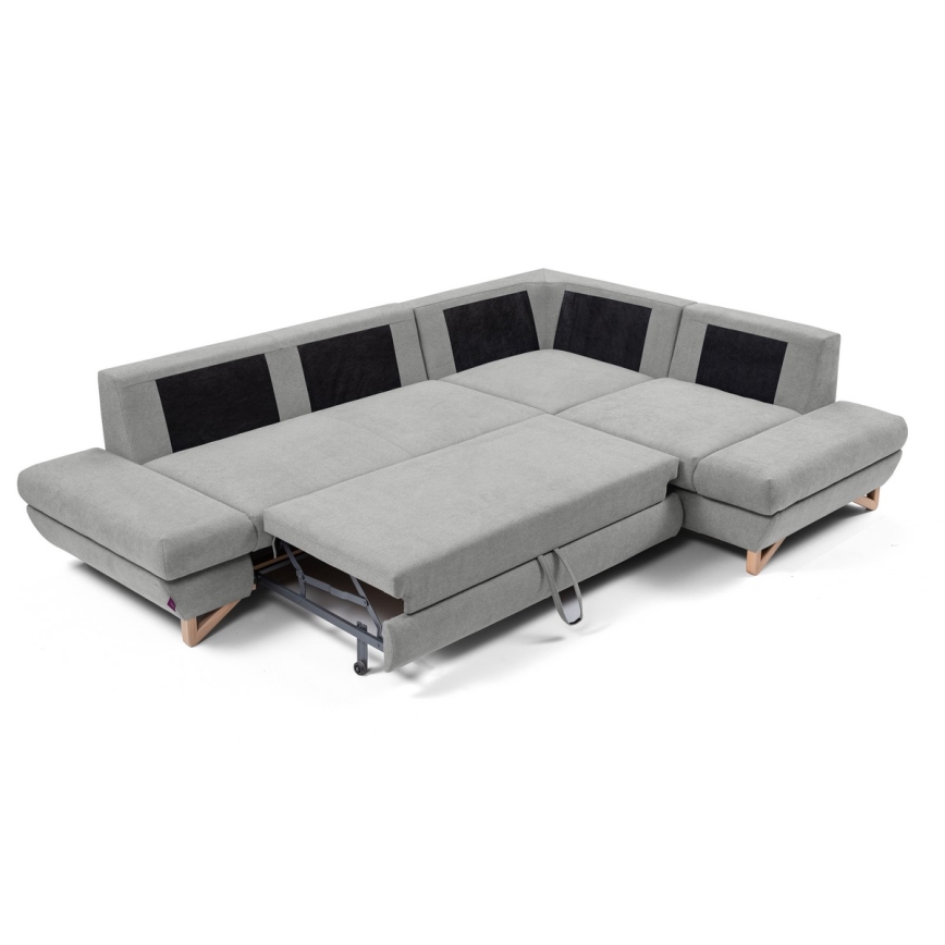 Разтегателна ъглова тапицирана холна гарнитура с ракла, тип L AVESTA, дясна, сива